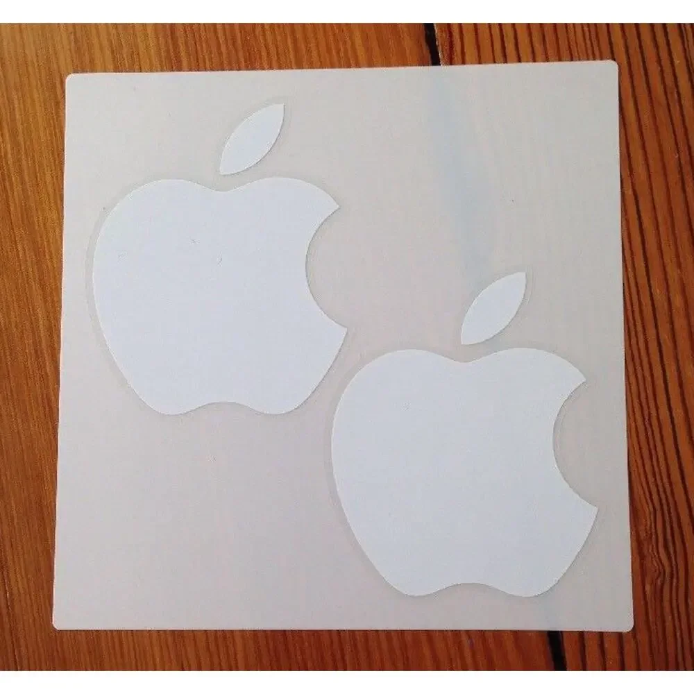 NEW Pair Genuine OEM Authentic White Apple Logo Decal Sticker 2 Total Stickers